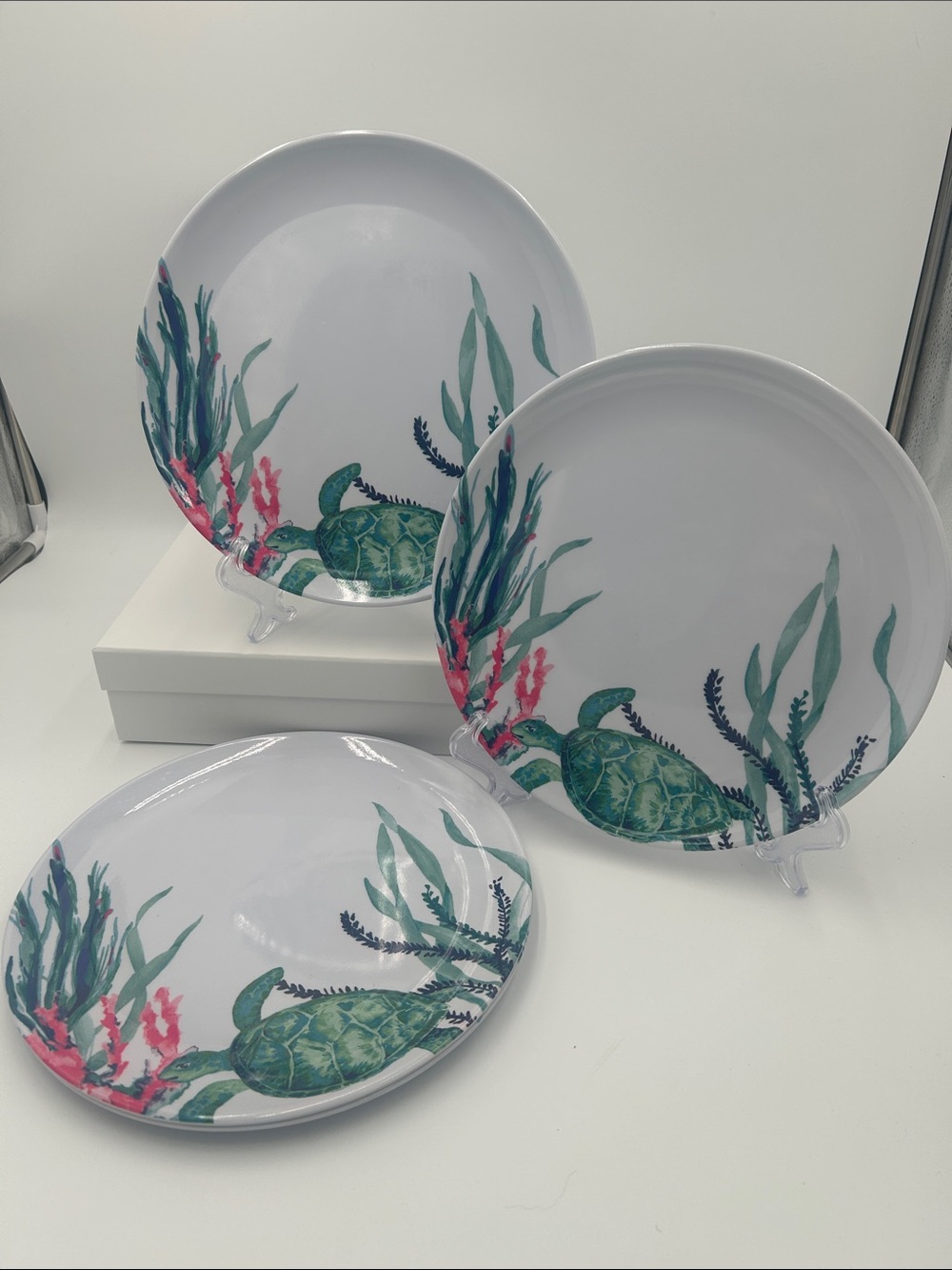 Sea Turtle Melamine Dinner Plates - Set of 4 (Green)